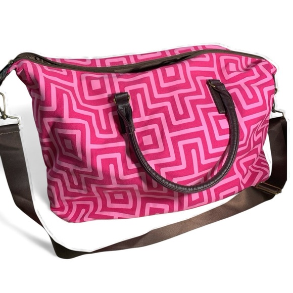 Lulu Dharma Handbags - Vibrant Pink Geometric Travel Bag